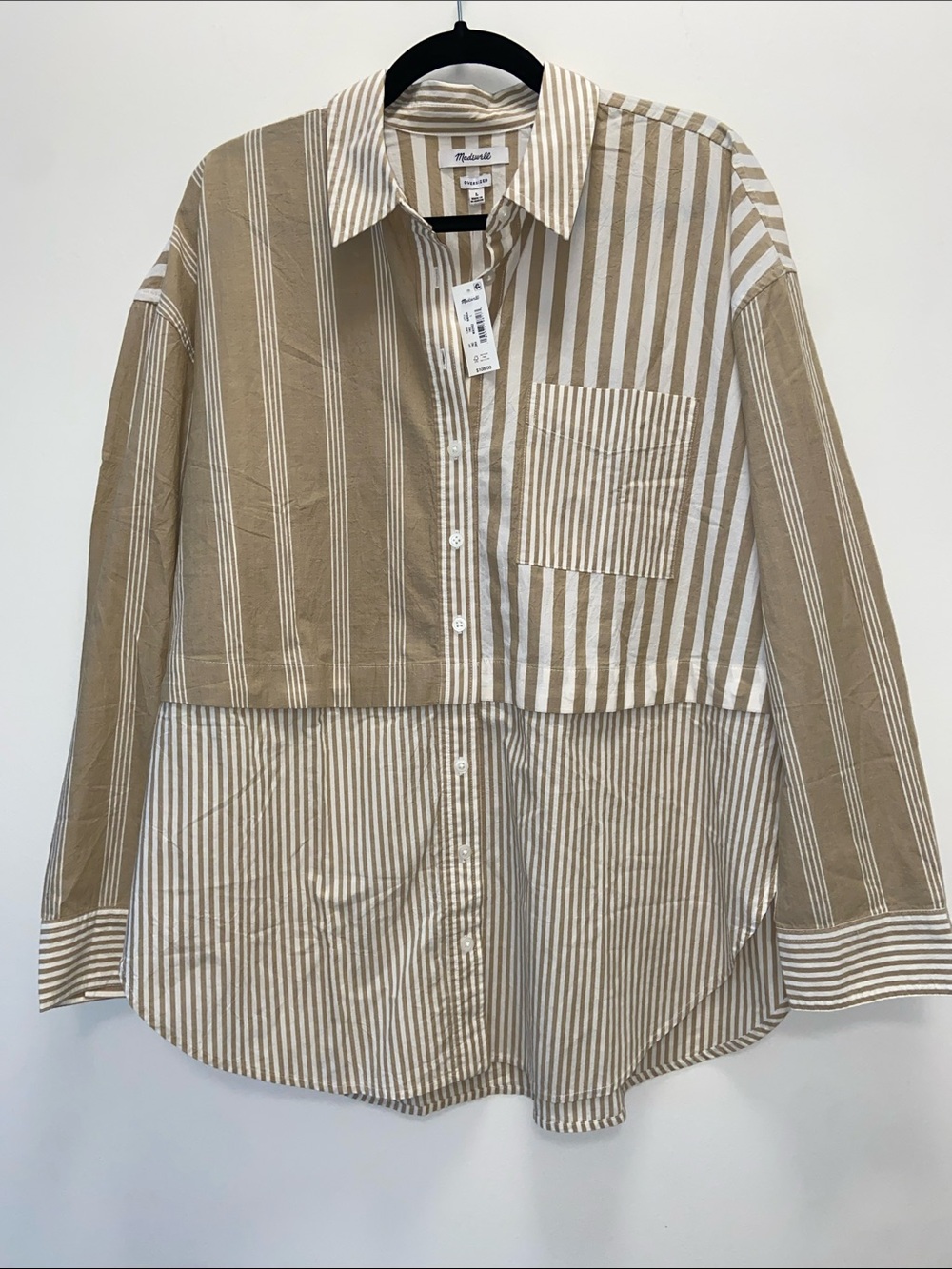 Madewell Tan White Striped Modular Oversized Button-Down Shirt 3761 - Picture 5 of 13
